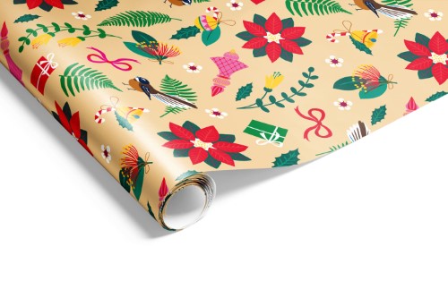 Gift Wrap - Kiwi Kowhai Christmas (Cream)