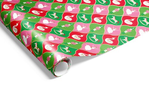 Gift Wrap - Xmas Ornaments (Pink Green Red)