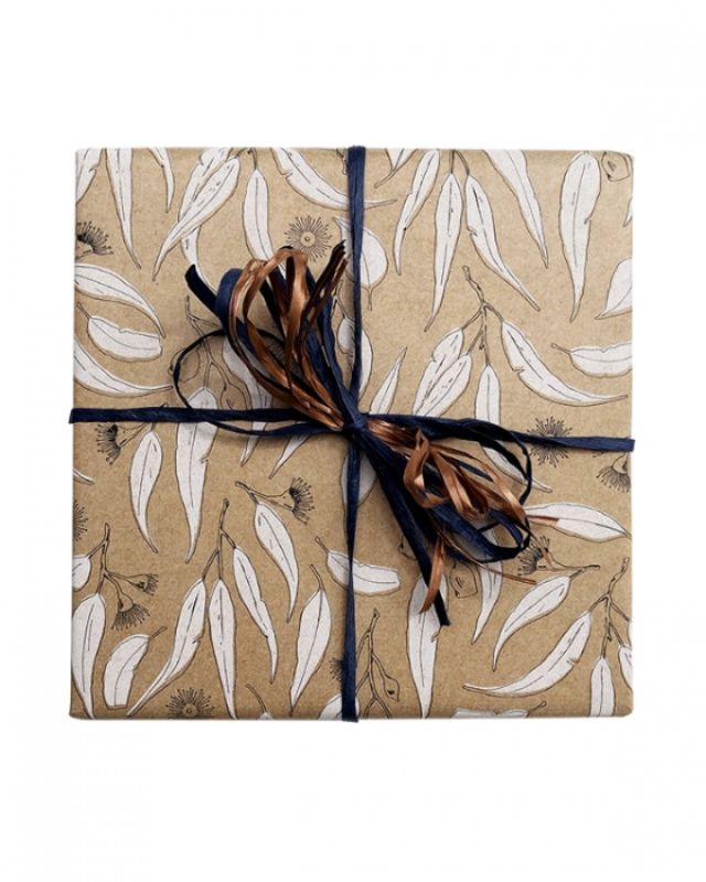 Wrapping Paper - Bush Blossom Wrap on Kraft Navy/White