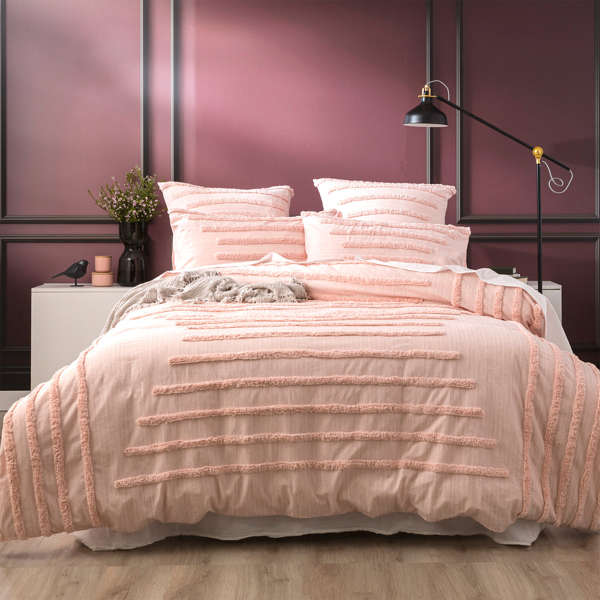Classic Cotton Vintage washed Tufted Quilt / Duvet Cover set Super King Blush
