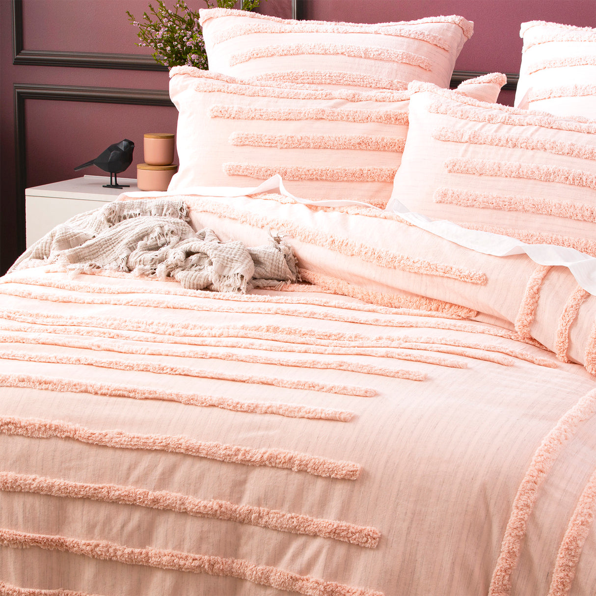 Classic Cotton Vintage washed Tufted Quilt / Duvet Cover set Super King Blush