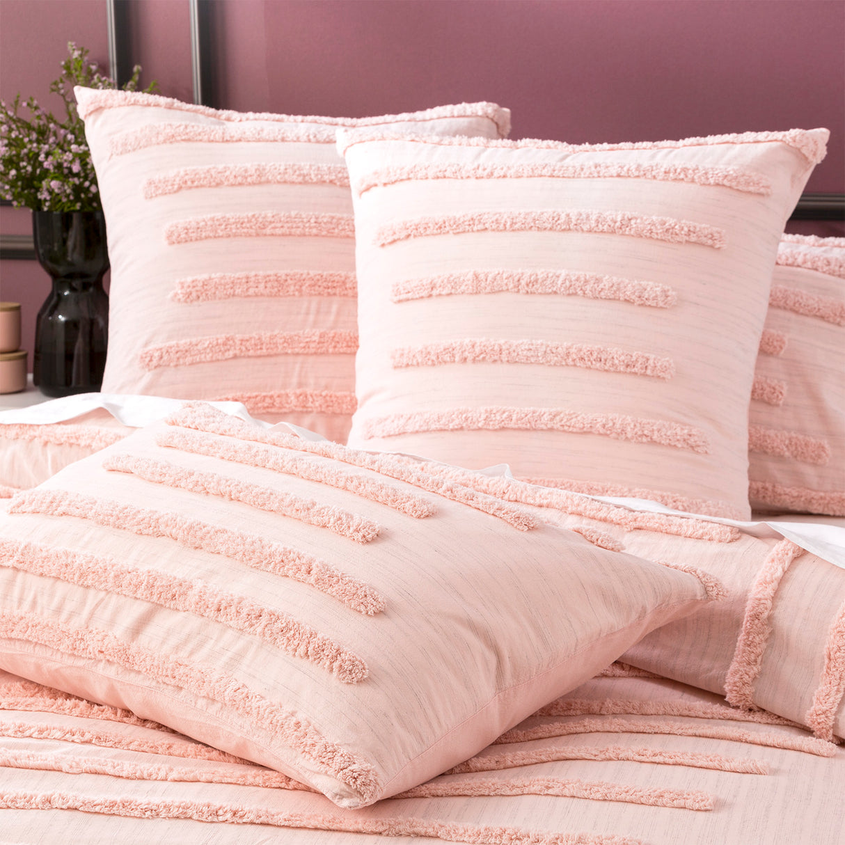 Classic Cotton Vintage washed Tufted Quilt / Duvet Cover set Super King Blush