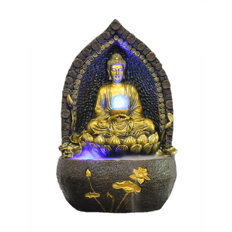 Large Water Feature Gold Buddha on Lotus Meditating