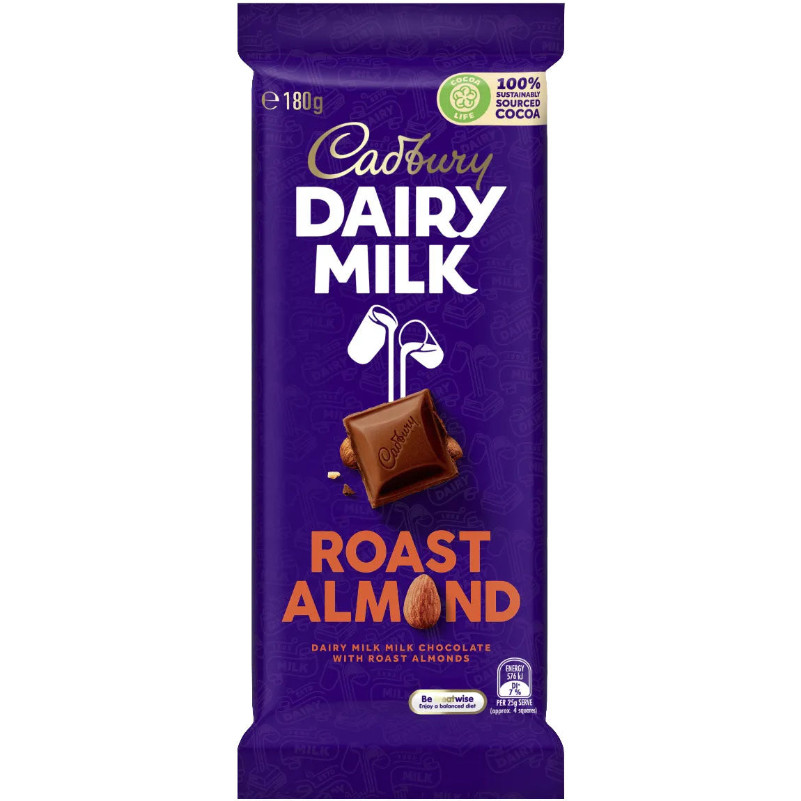Cadbury Chocolate Block Roast Almond 180g - Carton of 14