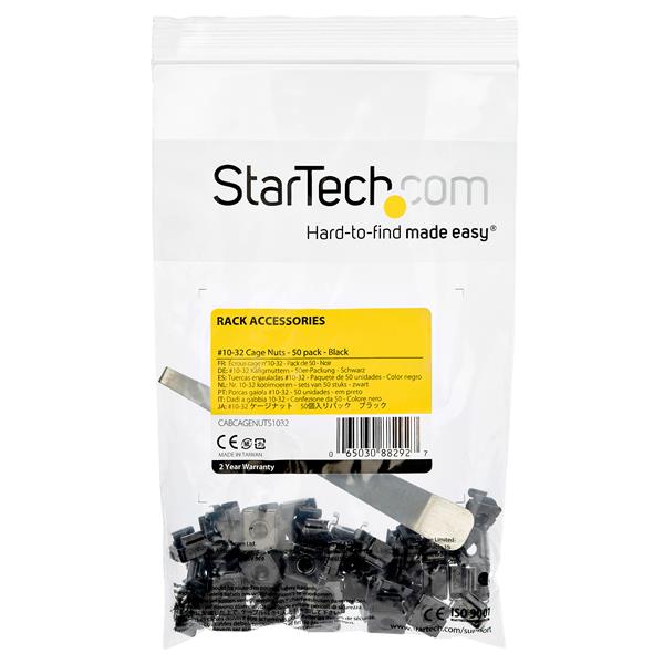 10-32 Cage Nuts - 50 Pack - Black - Rack Mount Clip Nuts