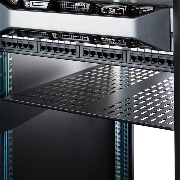 Fixed Server Rack Shelf - 2U 22in Vented Cantilever Shelf