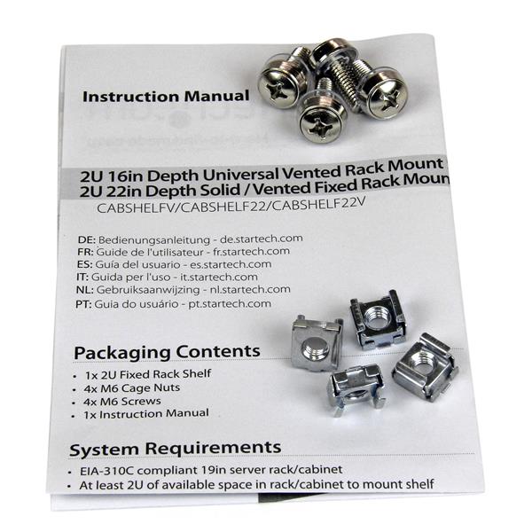 Fixed Server Rack Shelf - 2U 22in Vented Cantilever Shelf