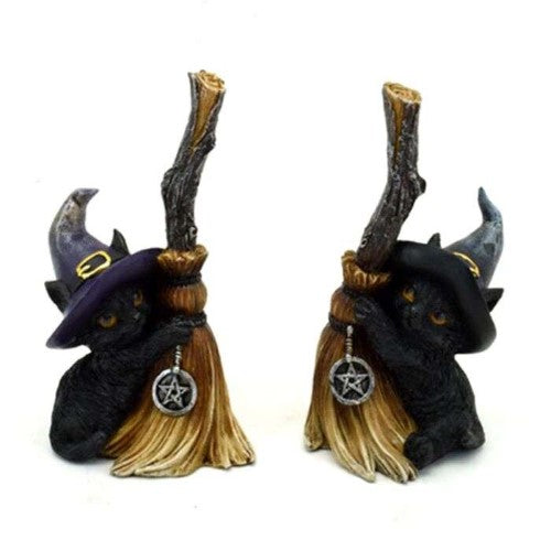 Ornament - Witches Black Cat with Broomstick (Set of 2 Asstd)