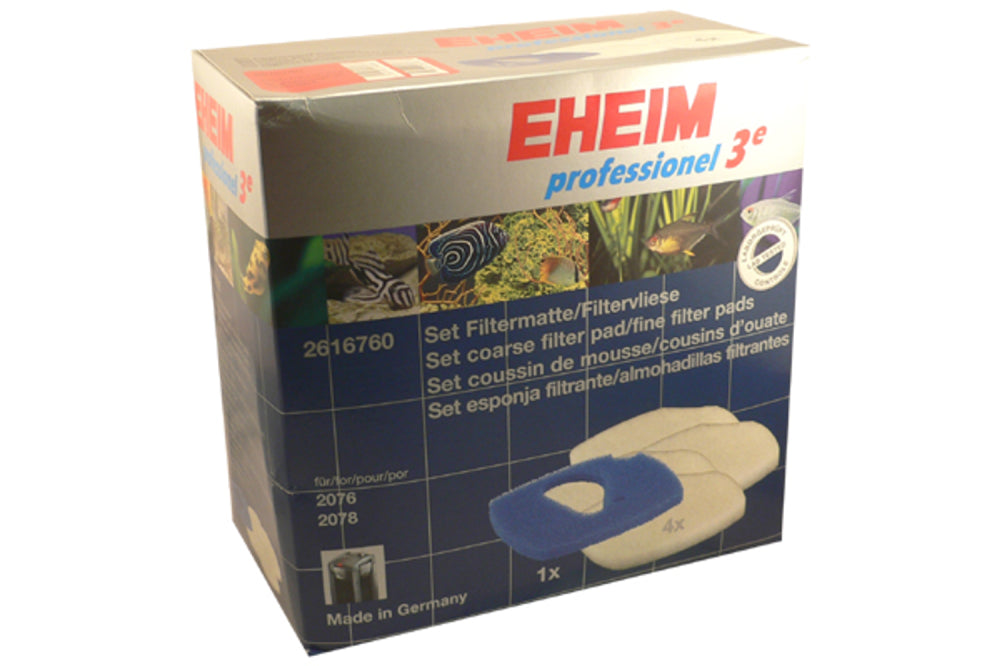 Eheim 2076/78 filter pads set with 3 white and 1 blue pad for efficient aquarium filtration.