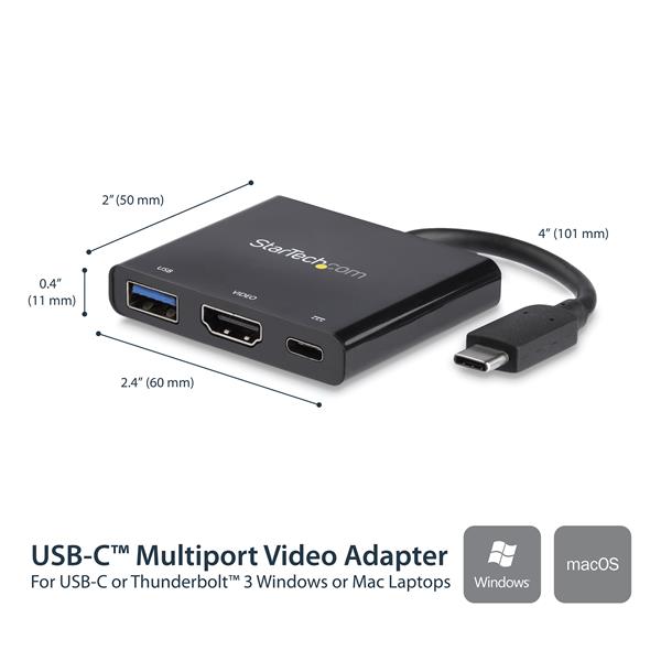 USB-C to 4K HDMI Multifunction Adapter with Power Delivery and USB-A Port