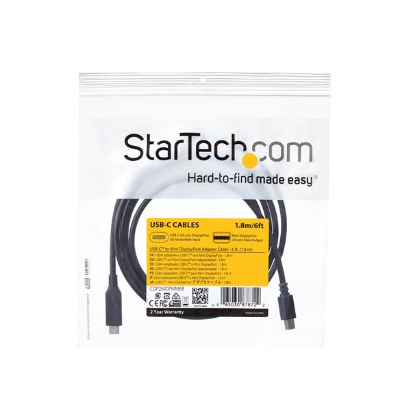 6' (1.8 m) USB-C to Mini DisplayPort Cable - 4K 60Hz - Black
