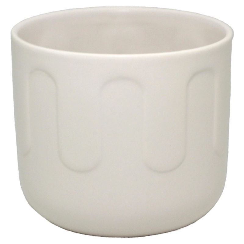 Planter - Round Ceramic Pot with Drip Pattern in Matt White