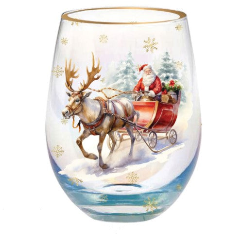 Stemless Glass - Magical Christmas Santa Sleigh