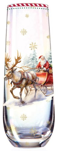 Stemless Champagne Glass - Magical Christmas Santa Sleigh