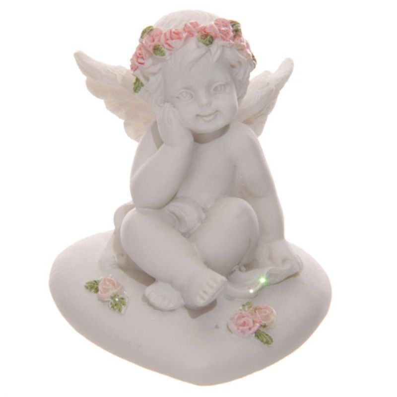Ornament - Cherubs With Pink Roses Sitting on a Heart (Set of 4 Assorted)