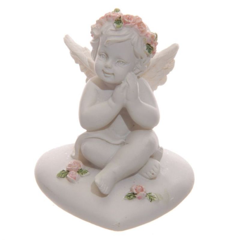 Ornament - Cherubs With Pink Roses Sitting on a Heart (Set of 4 Assorted)