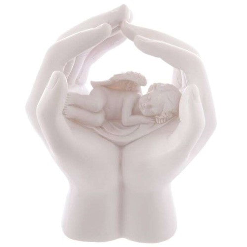 Ornament - Sleeping Cherub in Hands with LED (17cm)