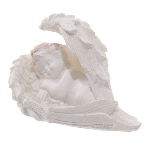 Ornament - Cherubs Sleeping in Wings with Pink Roses (Set of 6 Asstd)
