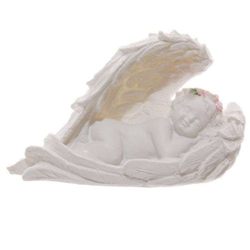 Ornament - Cherubs Sleeping in Wings with Pink Roses (Set of 6 Asstd)