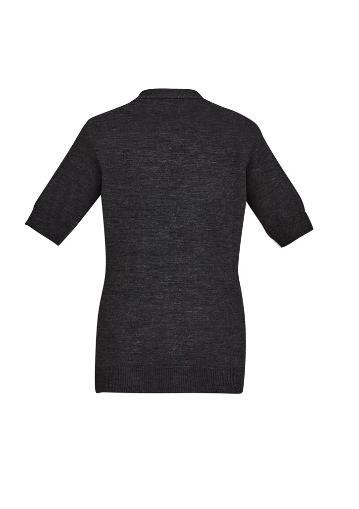 Zip Front Womens Short Sleeve Knit Cardigan - Charcoal