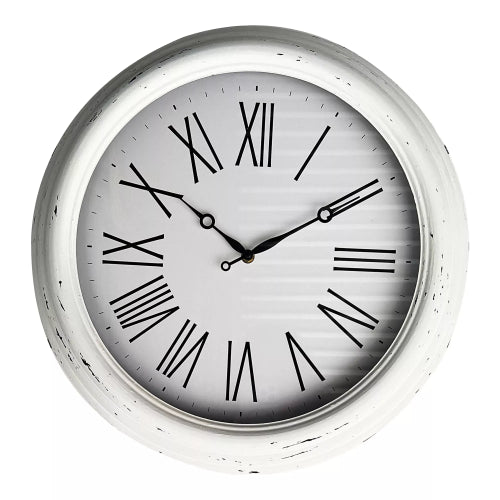Huxley Clock Antique White Distressed Frame 45x45x5.8cm