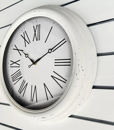 Huxley Clock Antique White Distressed Frame 45x45x5.8cm