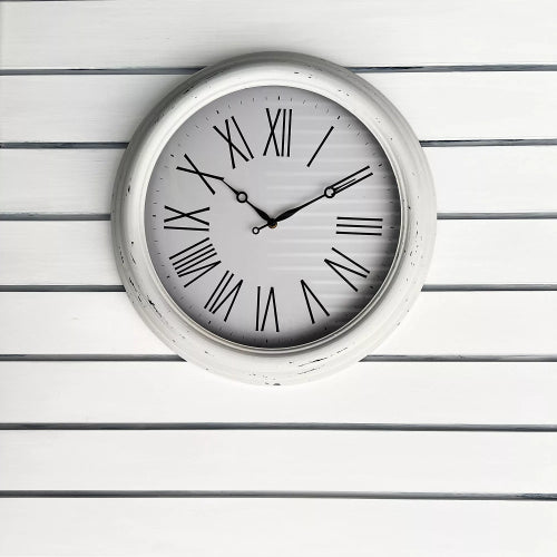 Huxley Clock Antique White Distressed Frame 45x45x5.8cm