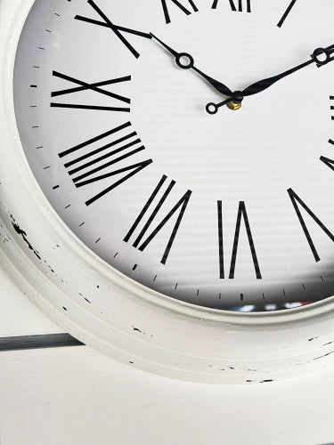 Huxley Clock Antique White Distressed Frame 45x45x5.8cm