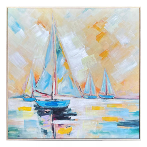 Sailing White Washed Framed Canvas Wall Art 100x100cm