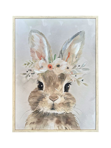 Flower Bunny White Washed Framed Kids Wall Art 50x70cm