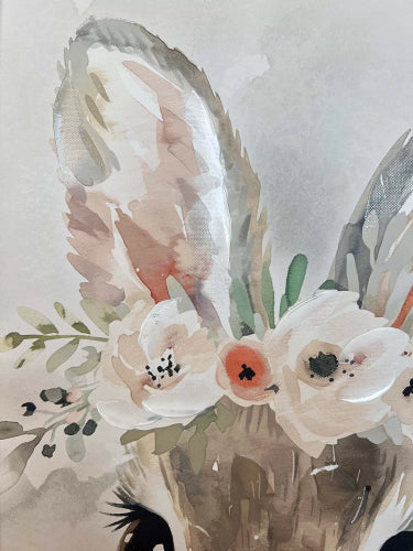 Flower Bunny White Washed Framed Kids Wall Art 50x70cm