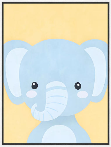 Blue Elephant White Framed Kids Wall Art 30x40cm