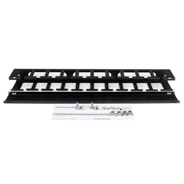 1U Horizontal Finger Duct Rack Cable Management Panel with Cover