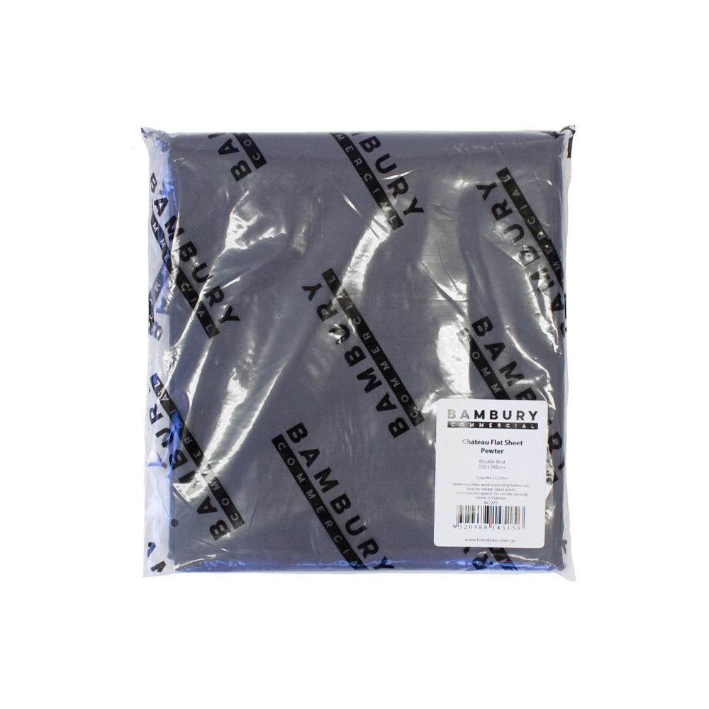 Double Chateau Flat Sheet Pewter- Bambury