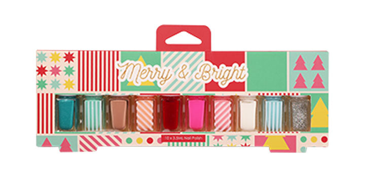 FESTIVE MERRY & BRIGHT NAILS 10PK - Set of 3