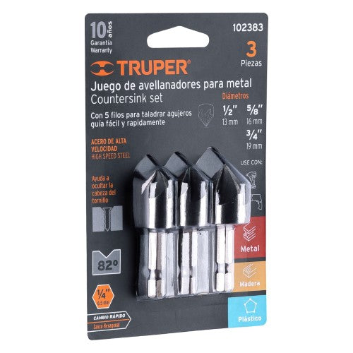 Truper Countersink Bit Set HSS 3 pce 13 16 19mm