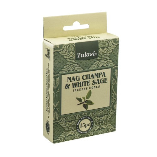 Incense - Tulasi Nag Champa & White Sage Cones (Set of 12)
