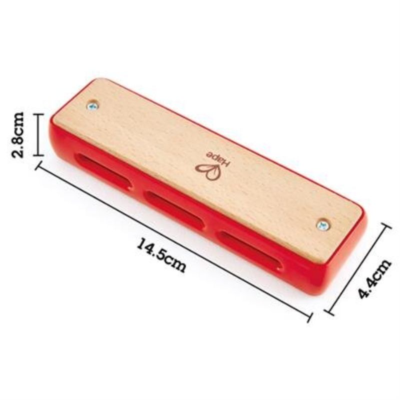Blues harmonica by Hape, a 14.5cm wooden instrument, perfect for kids 3+ to explore music and enhance motor skills.