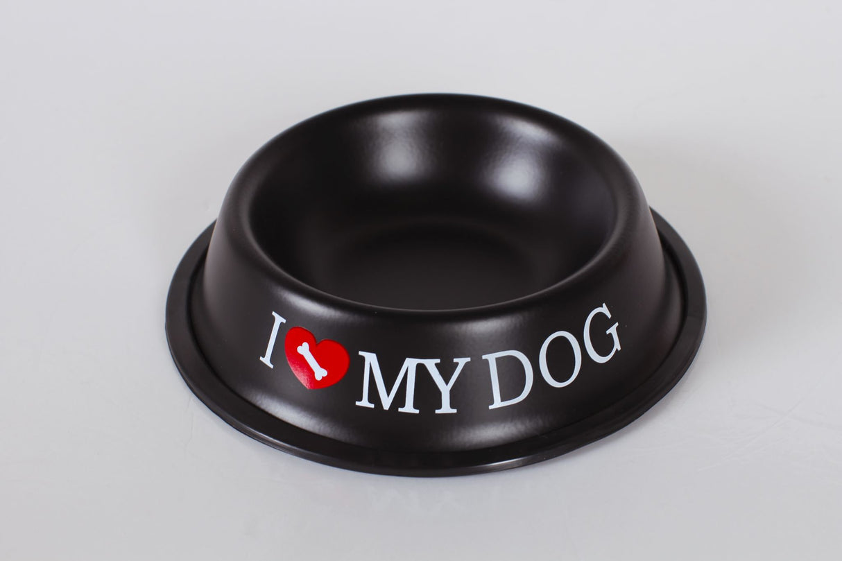 Rockingham metal dog food bowl in durable steel, non-skid base, FDA compliant, 21 cm diameter, 5 cm height.