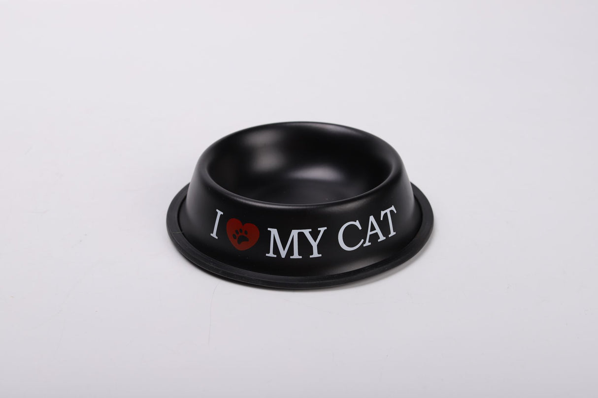 Metal cat food bowl from Rockingham, made of durable steel with a non-skid base, stylish and FDA compliant, 15cm diameter.