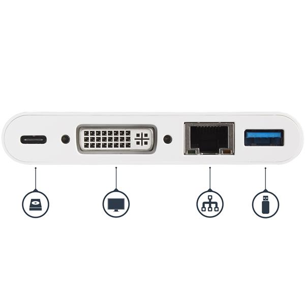 USB-C Multiport Adapter for Laptops - Power Delivery - DVI - GbE - USB 3.0