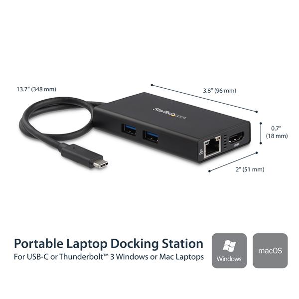 USB-C Multiport Adapter for Laptops - Power Delivery - 4K HDMI - GbE - USB 3.0