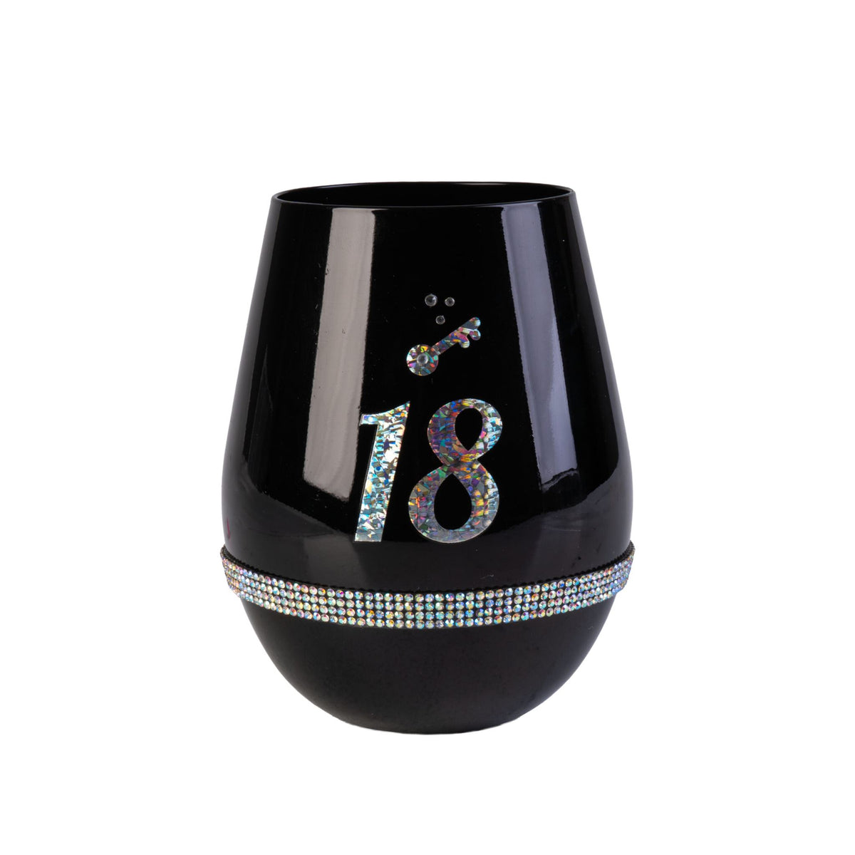 18th Birthday Black Stemless Wine Glass