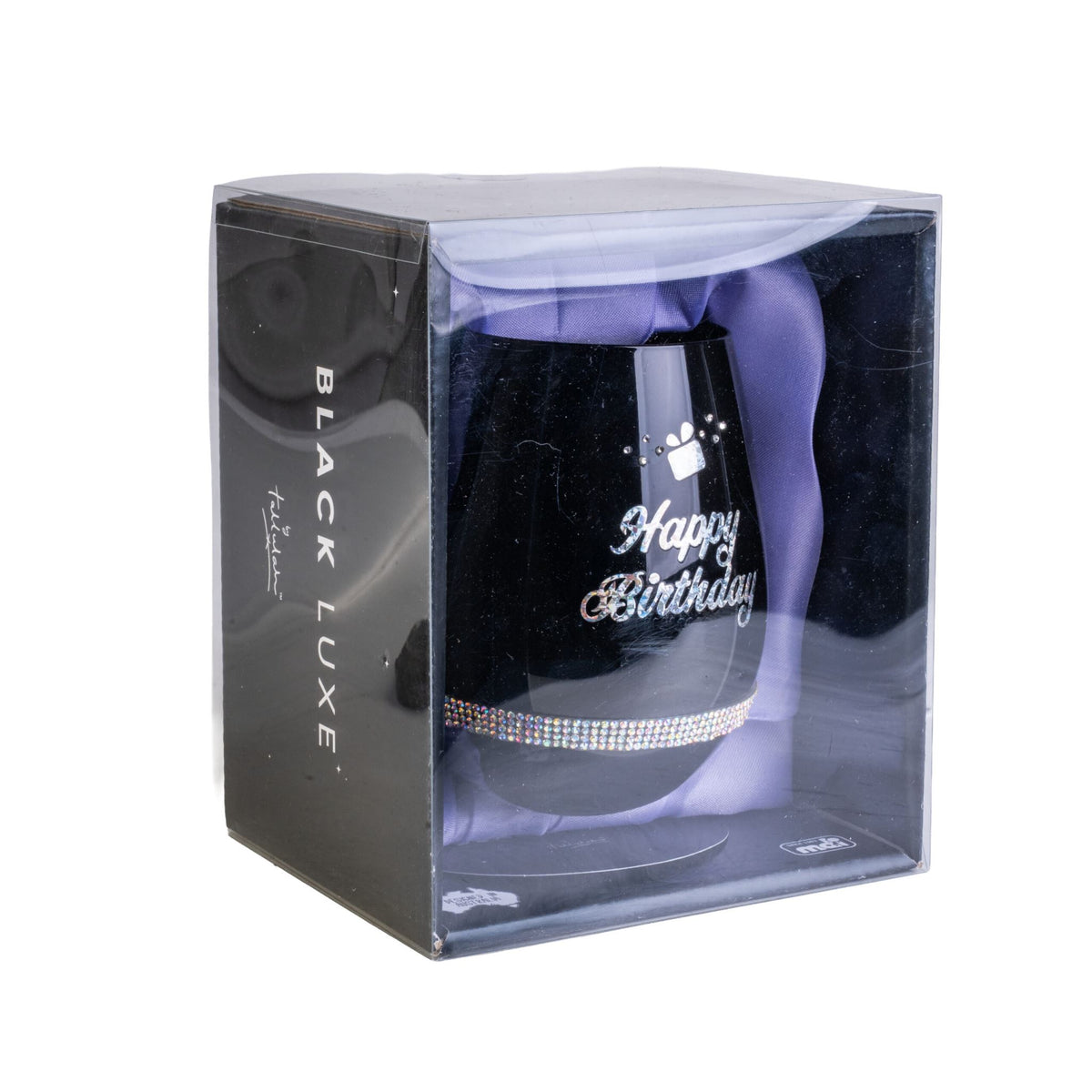 Happy Birthday Black Stemless Wine Glass