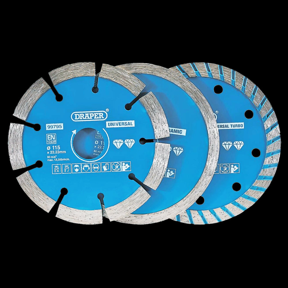 DRAPER Diamond Blade Set, 115mm (3 Piece)
