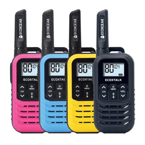 ECOXGEAR ECOXTALK EXG50 UHF CB Handheld Radios, 0.5W, 4's Pack, Black, Blue, Pur