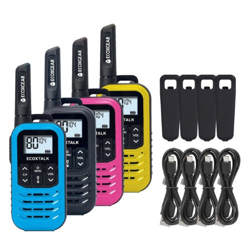 ECOXGEAR ECOXTALK EXG50 UHF CB Handheld Radios, 0.5W, 4's Pack, Black, Blue, Pur