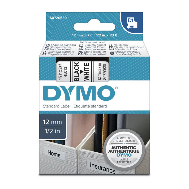 Dymo Blk on Wht 12mmx7m Tape