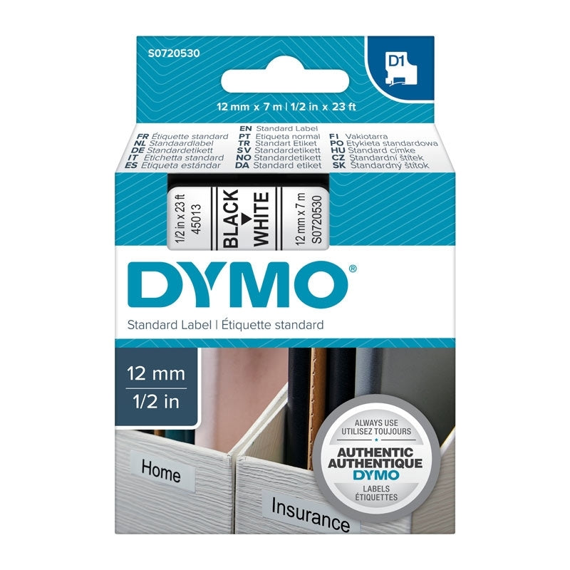 Dymo Blk on Wht 12mmx7m Tape