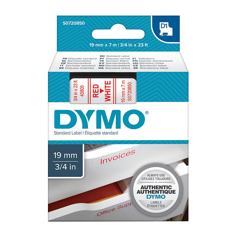 Dymo Red on Wht 19mmx7m Tape
